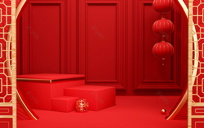 红色中国风C4D立体空间创意背景,插画/手绘图,插画/手绘图库,插画/手绘图下载,插画/手绘